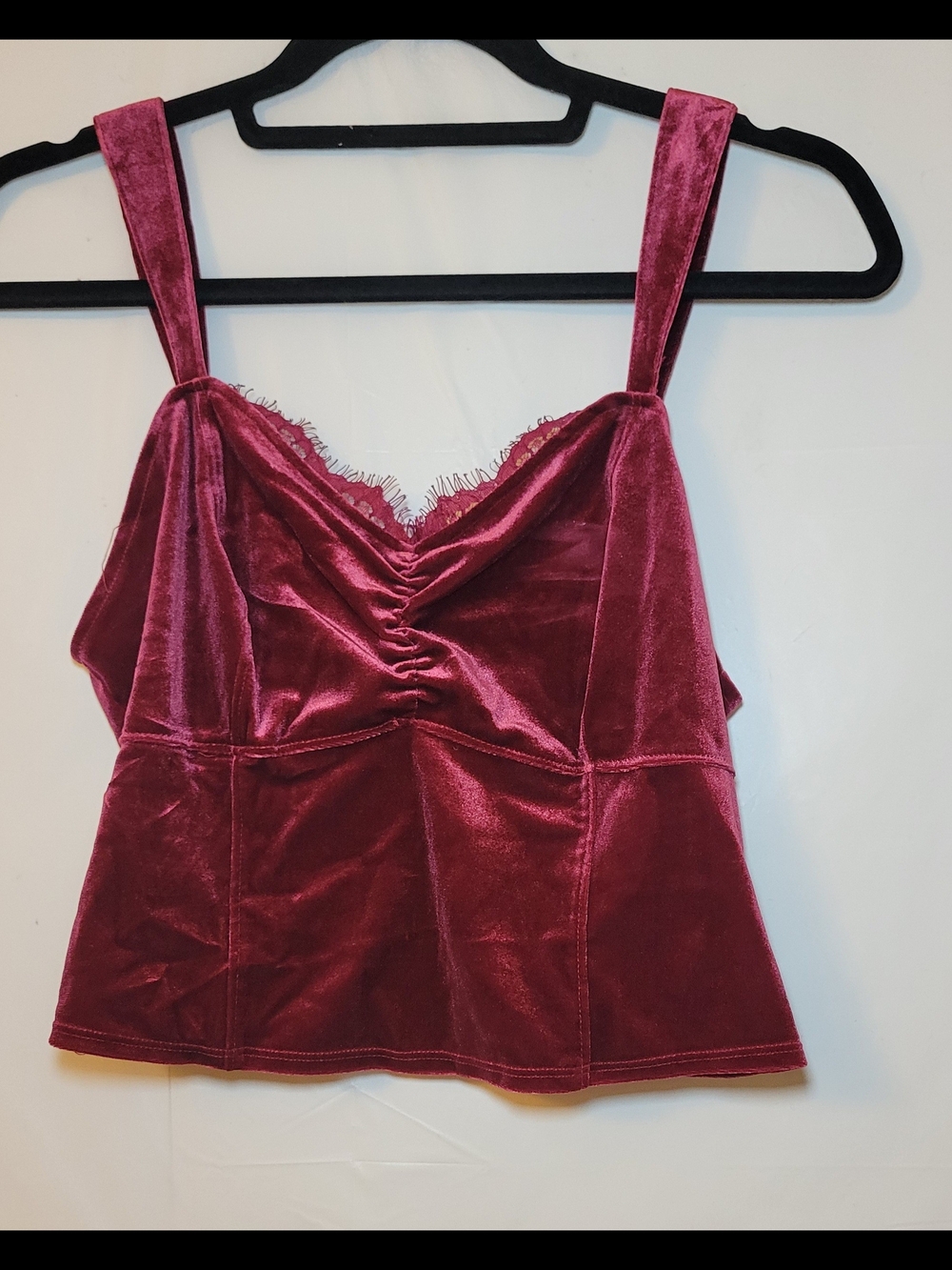 Abercrombie & Fitch Velvet Ruched Burgundy Crop Top